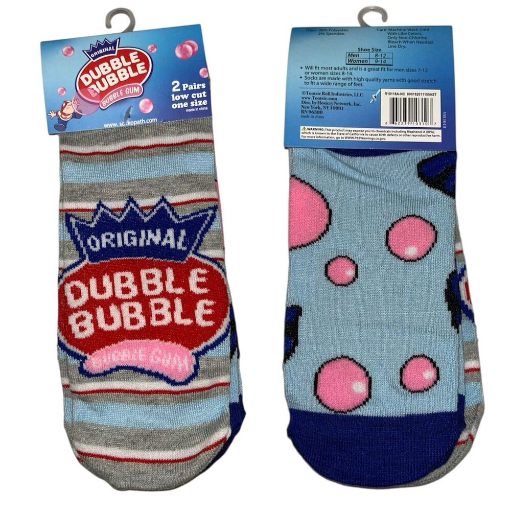 2x Dubble Bubble Novelty Low Cut Socks Adult Set One Size